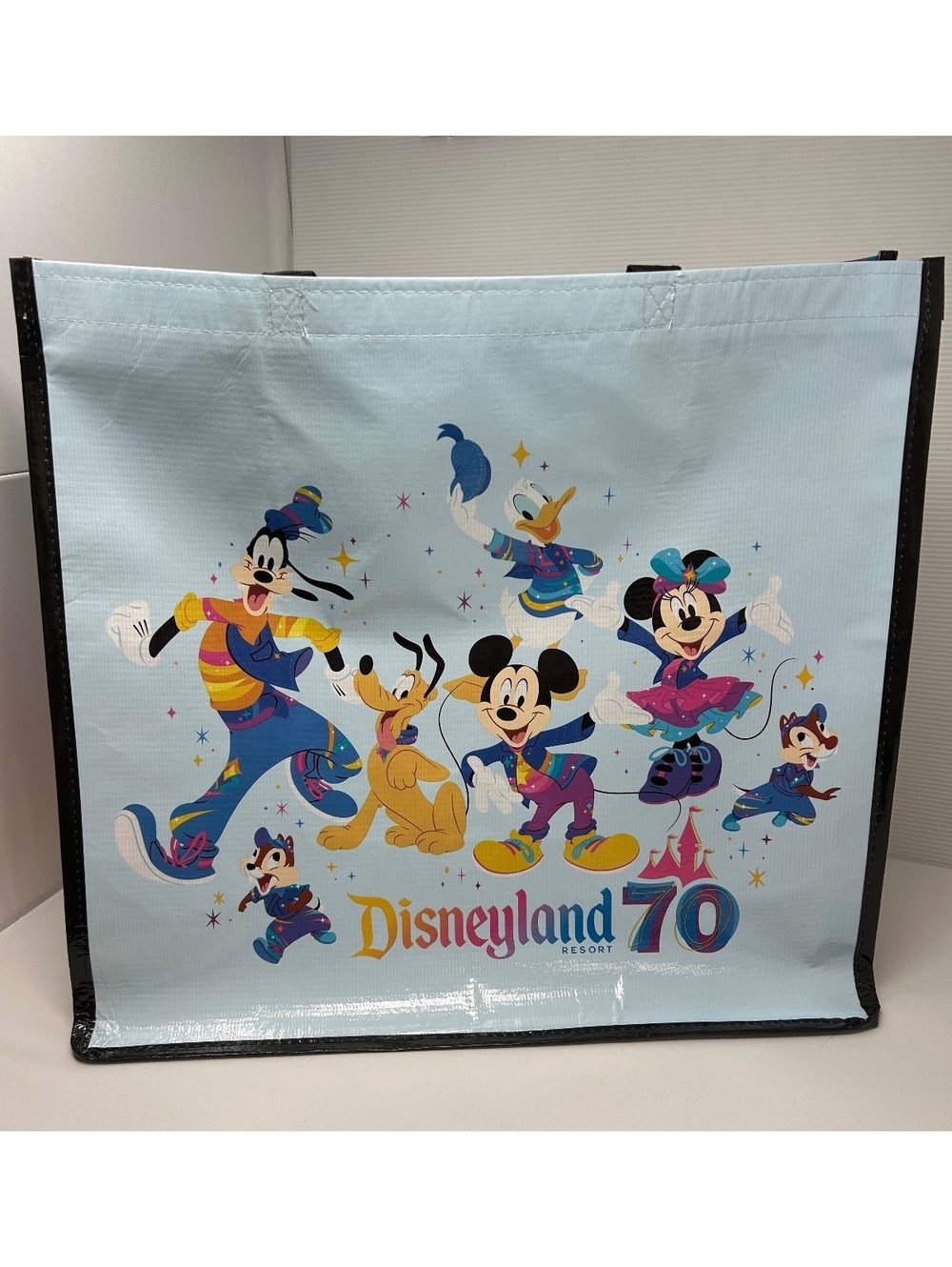 Disneyland 70th Anniversary Blue Reusable Bag Mickey Minnie Goofy Donald